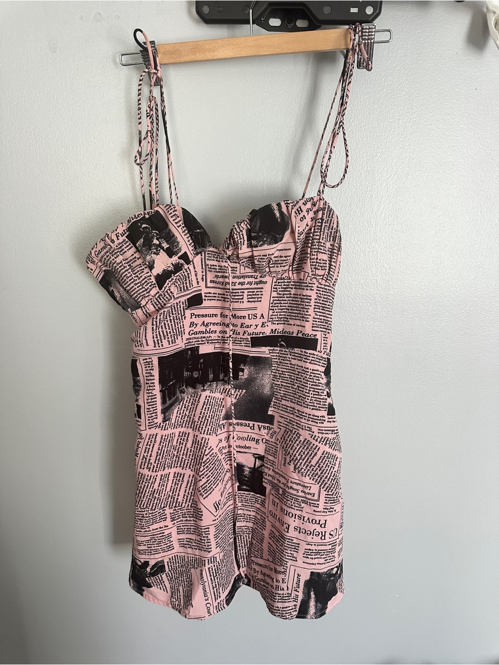 Fashion Nova Pink & Black Newspaper Print Slip Dress